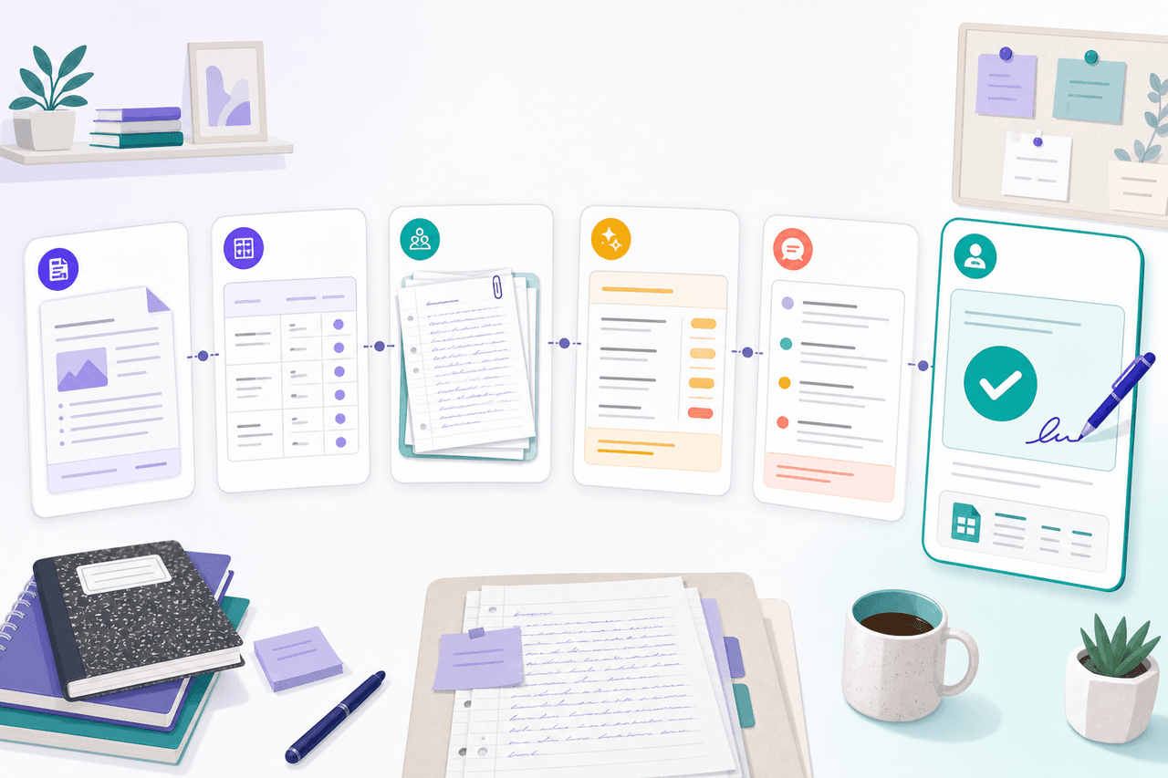 A teacher-controlled AI grading workflow showing assignment, rubric, student work, draft score, feedback, and approval