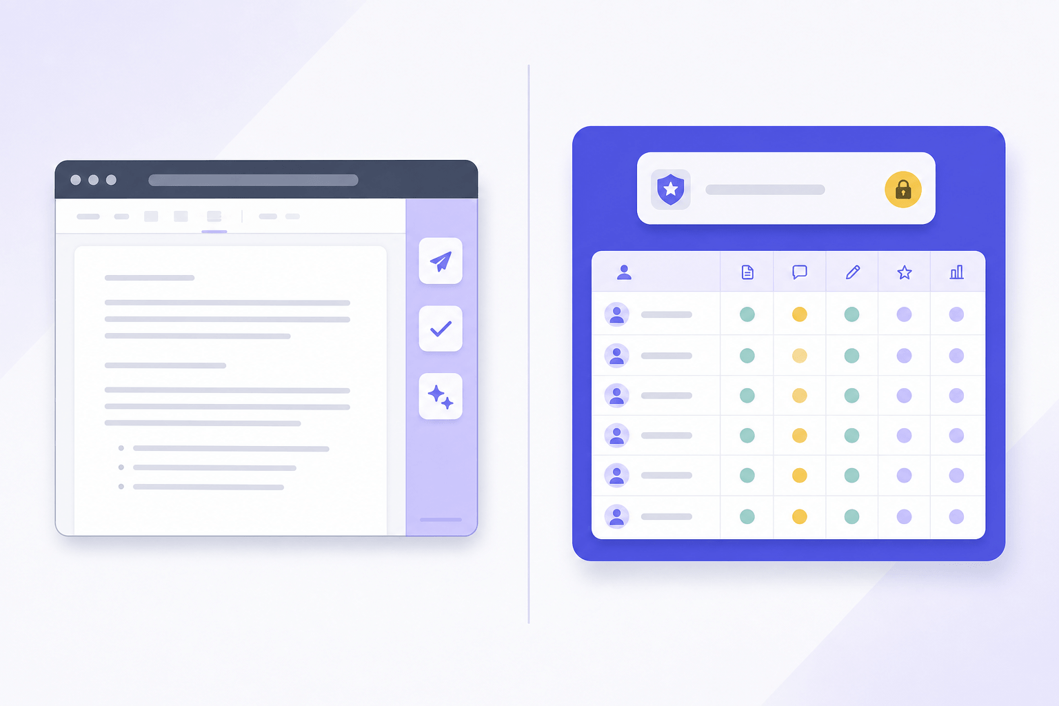 A browser extension sidebar contrasted with a standalone gradebook card with a locked rubric pin