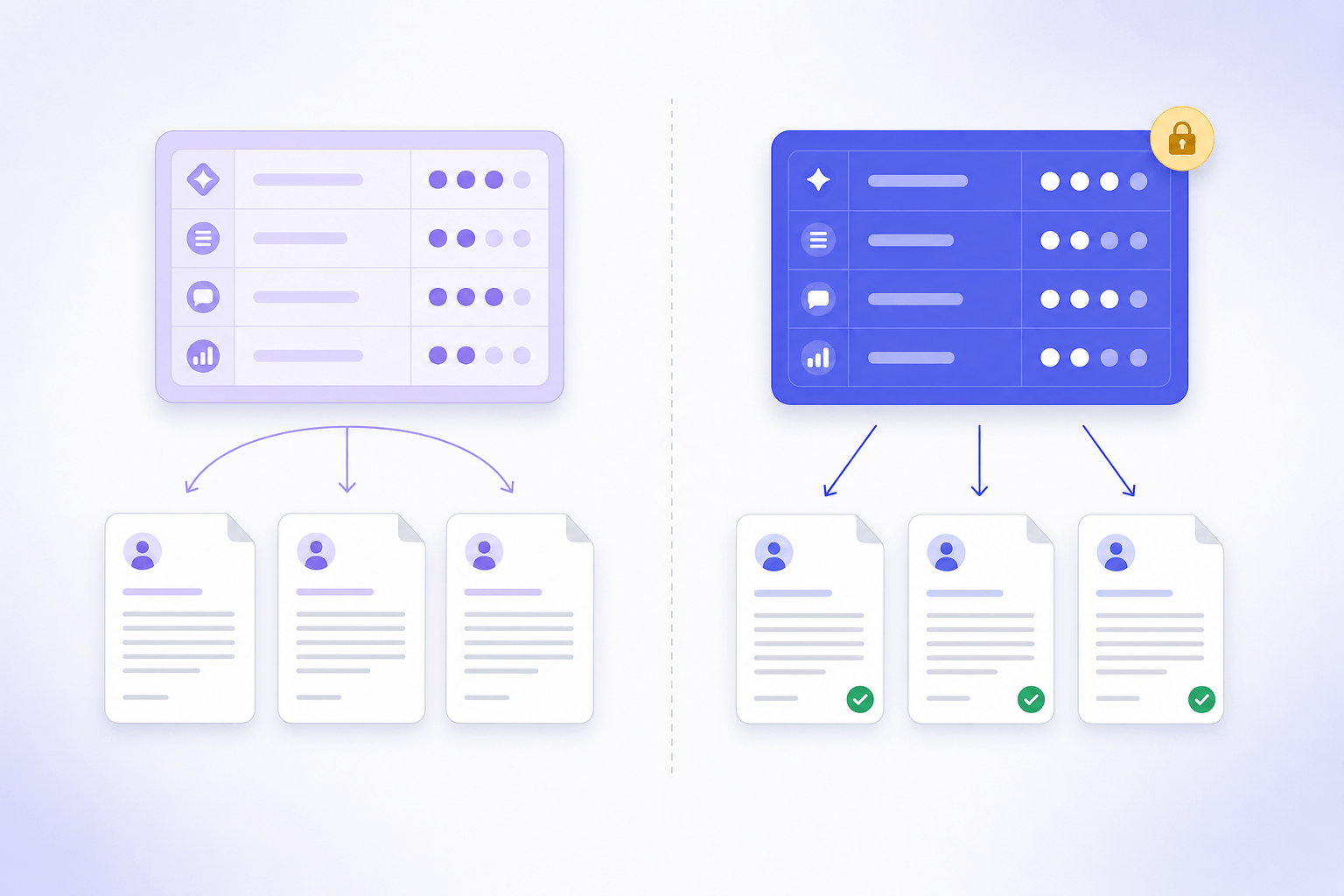 Two mirror grading workflows facing each other, contrasting CoGrader and Grade Coach